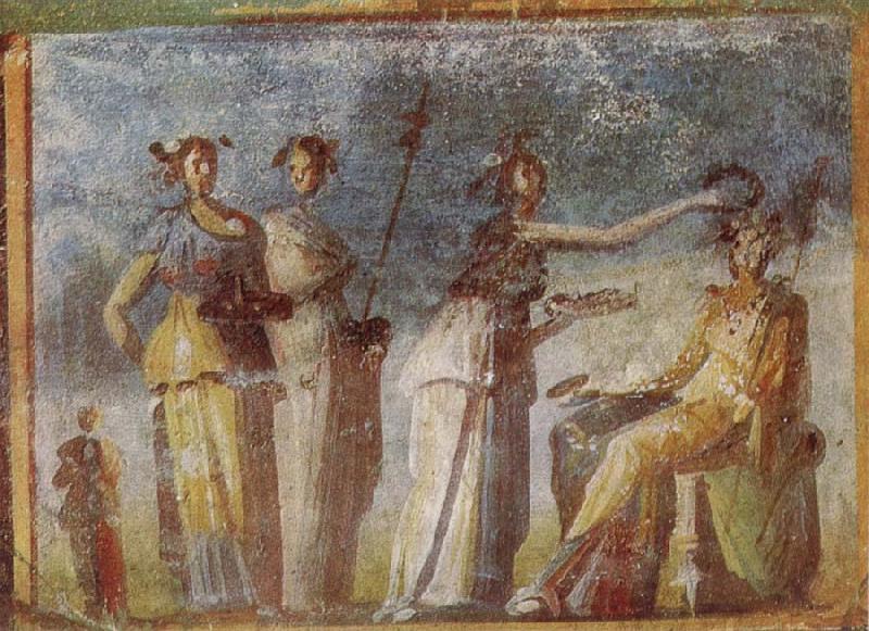 unknow artist Wall painting from Herculaneum showing in highly impres sionistic style the bringing of offerings to Dionysus China oil painting art